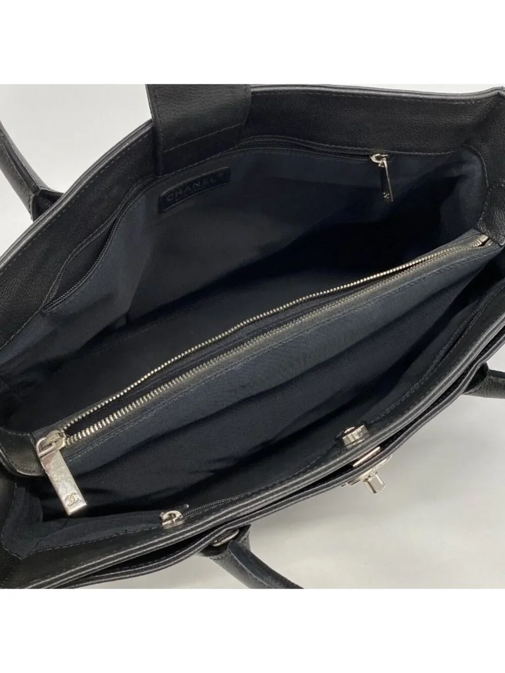 Chanel Tote Executive Leather Black Silver